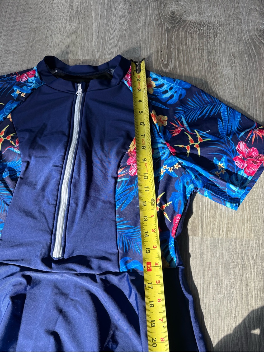 Swim Dress Navy Floral Short Sleeve Zip-Front Shorts Modest Beachy Tropical - Picture 15 of 16